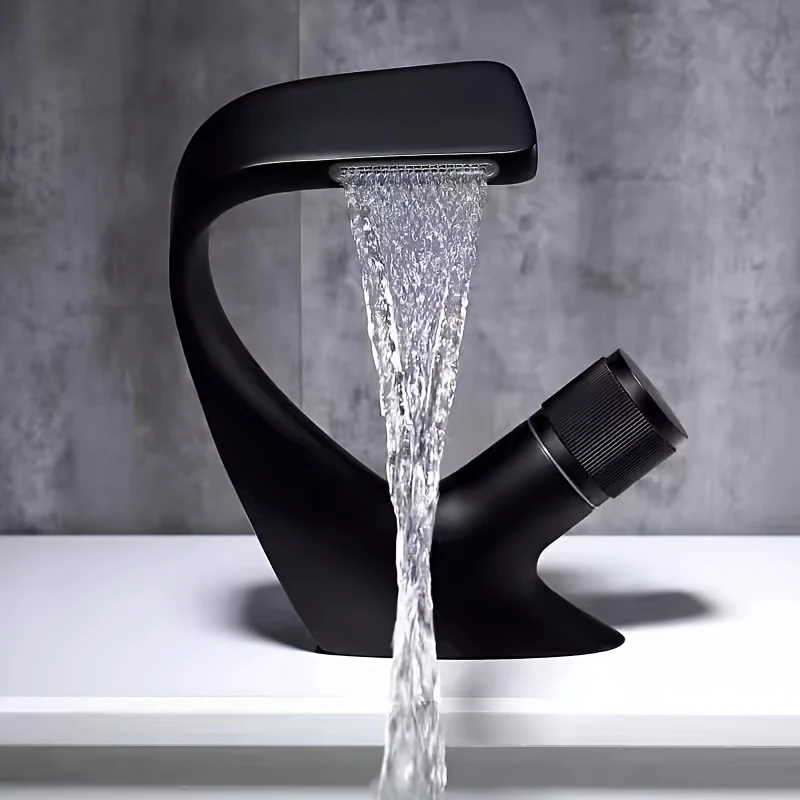 Home Bar Sink - Цельномедный черный смеситель-водопад для раковины, горячая