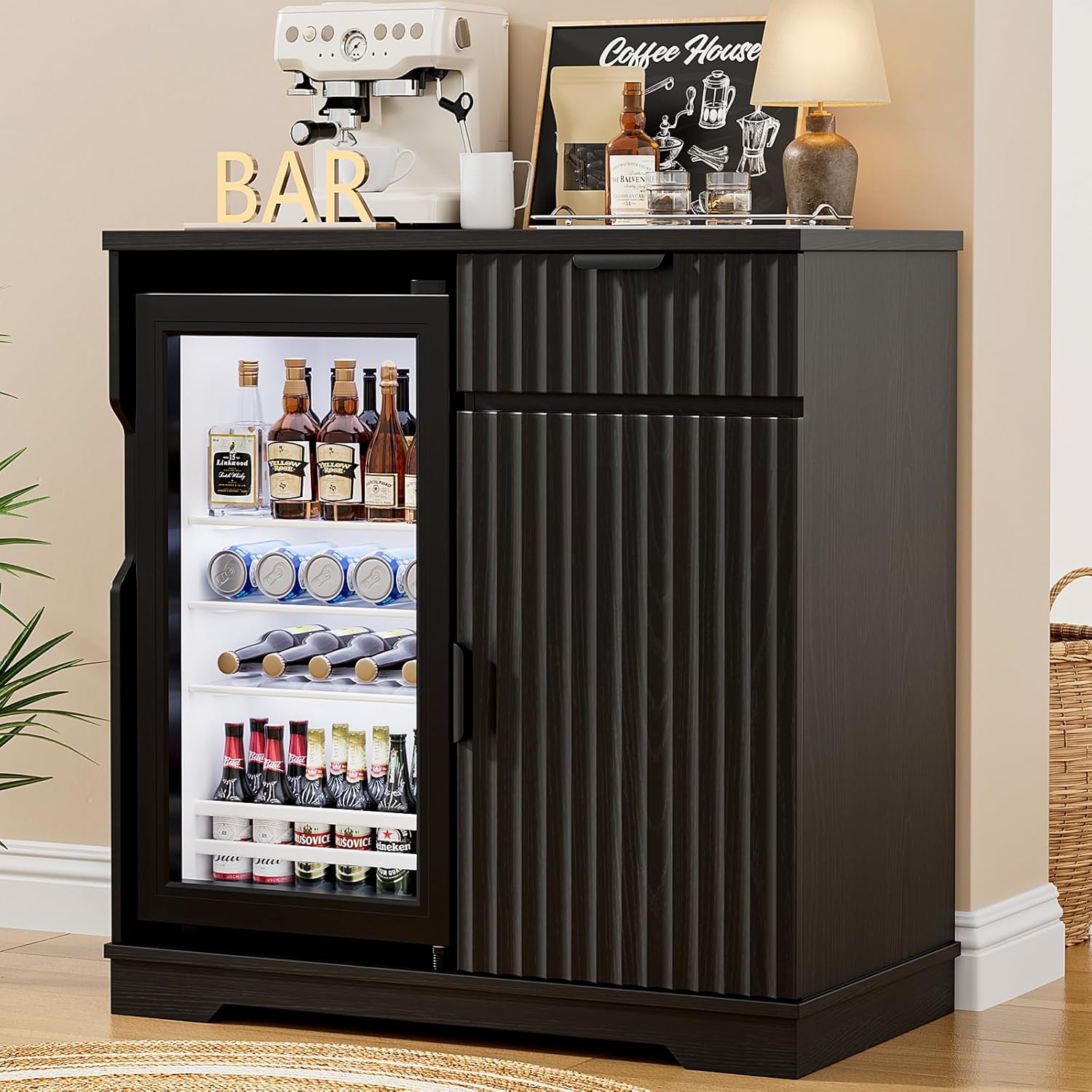 Home Bar And Fridge - Барный шкаф для кофе с рифленой