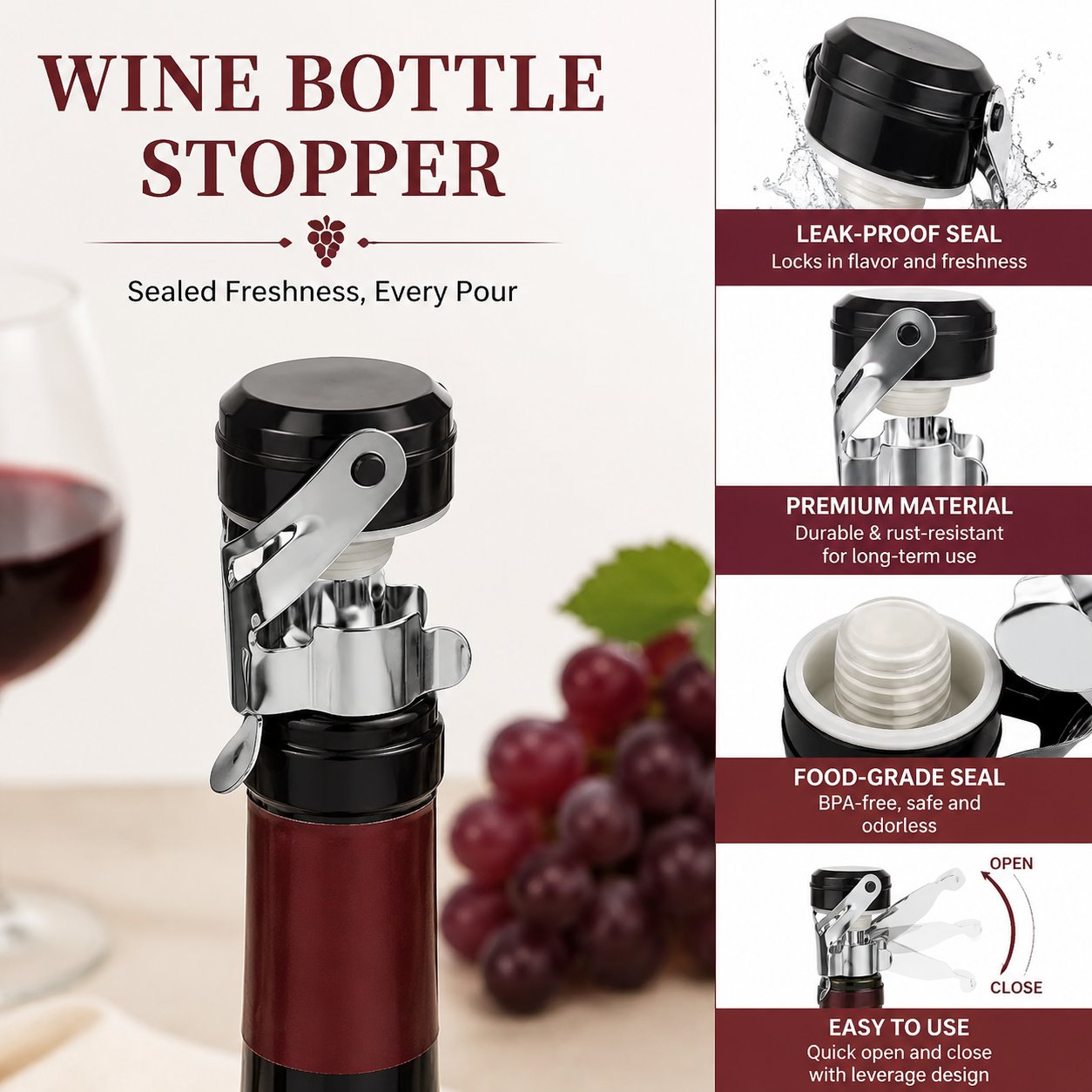 Wine Preservation Pump - Cabilock, 3 шт., пробки-заглушки из нержавеющей