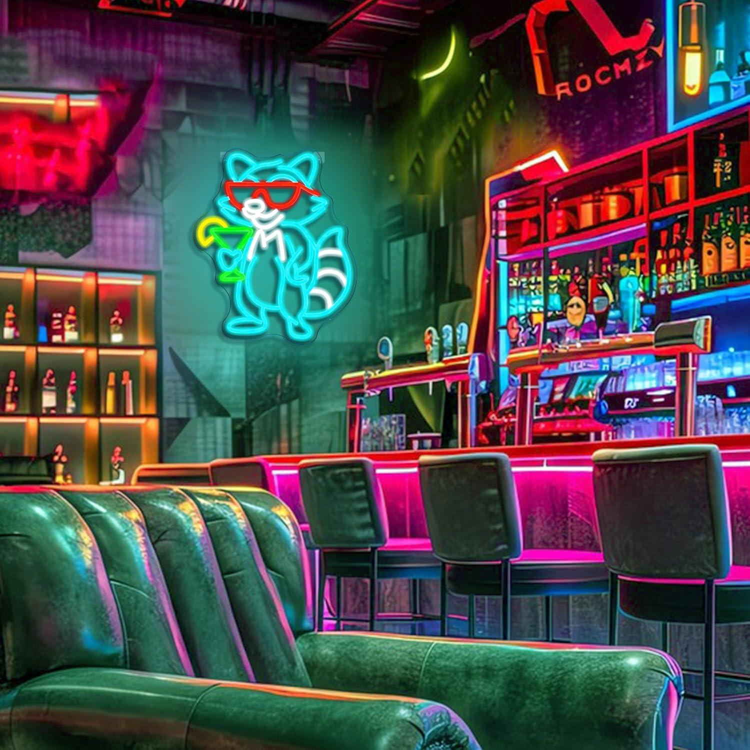 Неоновая вывеска с енотом в со – обзор и цена Home Bar Lounge